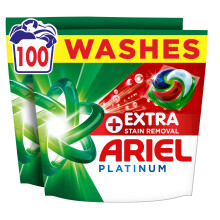 Ariel Platinum PODS, Washing Liquid Laundry Detergent Capsules 100 Washes, +Extra Stain Removal, Remove Even 7-Day Dried-in Stain