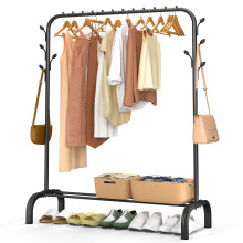VOUNOT Clothes Rack with Shoe Shelf & 8 Hooks Metal Wardrobe 110x41x150cm, Black