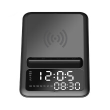 Enceinte Bluetooth multifonction AEC BT512, chargeur sans fil 10 W, réveil électronique de bureau à LED