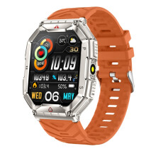 Bracelet connecté Kr82 avec écran couleur 2,1 pouces, appels Bluetooth et suivi de santé (orange). Cadeau : orange