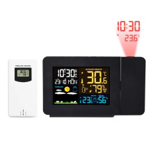Thermometer en hygrometer met kleurenscherm en weersvoorspelling, inclusief weerklok. Model met: Amerikaanse standaardstekker.