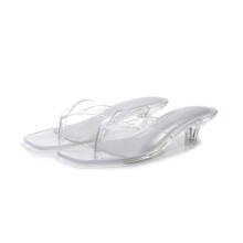 (Transparent, 36) Chanclas de tacón bajo para mujer Sandalias transparentes Sandalias de playa de aguja transparentes de verano
