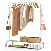 VOUNOT Clothes Rack with Shoe Shelf & 8 Hooks Metal Wardrobe 110x41x150cm, White
