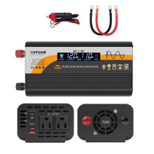 Onduleur Xuyuan 12V/24V vers 110V à onde sinusoïdale pure (norme américaine), spécifications : 1400 W, noir