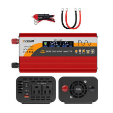 Onduleur Xuyuan 12V/24V vers 110V à onde sinusoïdale pure (norme américaine), 1400W, rouge.