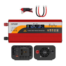 Convertisseur universel pour véhicule, onde sinusoïdale pure 12 V/24 V vers 220 V, 2000 W, rouge.