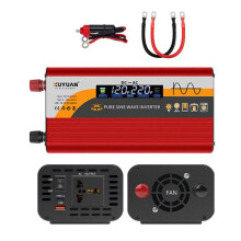 Convertisseur universel pour véhicule, 12 V/24 V vers 220 V, onde sinusoïdale pure. Spécifications : 1 400 W, rouge. Cadeau : 1 400 W rouge.