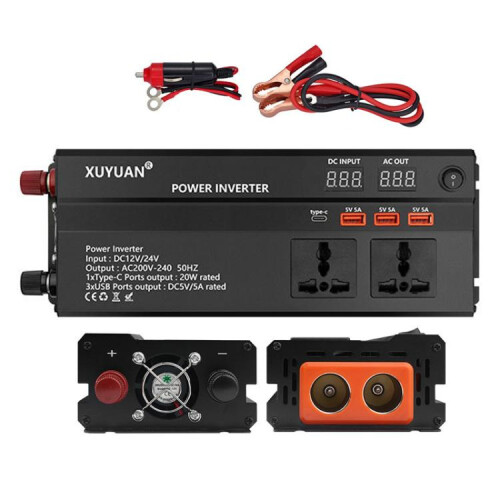Xuyuan 12V/24V σε 220V Οθόνες LED συμβατές με μετατροπέα ισχύος αυτοκινήτου, 2000W Δώρα: 2000W