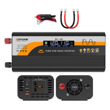 Convertisseur universel pour véhicule, 12 V/24 V vers 220 V, onde sinusoïdale pure. Puissance : 2 000 W. Couleur : noir.