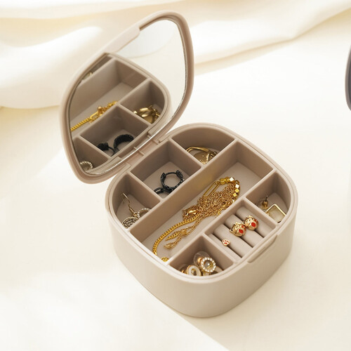 Double Compartment Beige Travel Jewelry Box 1pc 2