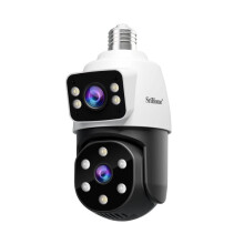 Caméra de poche Srihome SH068 E27 Interface 4 MP à double objectif haute définition, étanche IP66 pour l'extérieur (blanche) - Cadeau : SH068