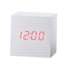Mehrfarbige, klanggesteuerte Holzuhr, moderner digitaler LED-Tischwecker mit Thermometer und Timer, weißes und rotes Holz. Geschenkideen: Weiß Rot