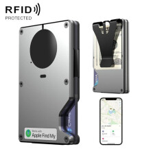 Metal Wallet With Built-In Find My Locator, Anti-Loss Rfid Anti-Theft Card Holder, And Sound Alarm (Grey) Gifts:Gray