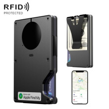 Portefeuille en métal avec système de localisation intégré, porte-cartes antivol RFID et alarme sonore (noir) - Cadeau : noir