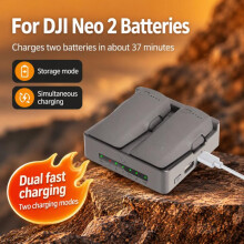 Compatibel met DJI Neo 2 YX Dual-Channel Parallel Charging Manager PD 45W batterij snellader met langetermijnopslagmodus (grijs). Cadeau: 2-weg platt