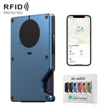 Metalen portemonnee met ingebouwde 'Vind mijn kaart'-functie, RFID-kaarthouder tegen verlies en diefstalbeveiliging, en geluidsalarm (blauw). Cadeau: