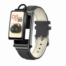 Reloj inteligente K80 de 1,57 pulgadas con auricular desmontable y correa de cuero, clasificación IP67, compatible con llamadas Bluetooth (negro). Re