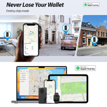 Metallinen lompakko, jossa sisäänrakennettu Find My Locator, katoamisen estävä RFID-korttikotelo ja äänimerkki (sininen). Lahjat: sininen
