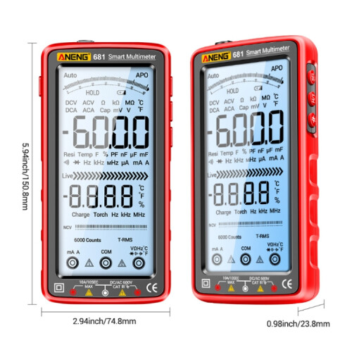Aneng 681 Lcd Digital Display Smart Auto-Range Charging Multimeter (Black) Gifts:681 Black 1