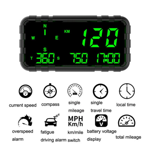 C3012 GPS Head-Up Display, Ταχύμετρο, Οδόμετρο, Πυξίδα, Αυτοκίνητο Universal (Μαύρο) Δώρα: C3012 GPSHUD 2