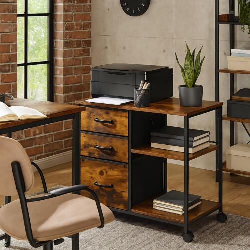 Mobile File Cabinet with 3 Drawers and Shelves 1