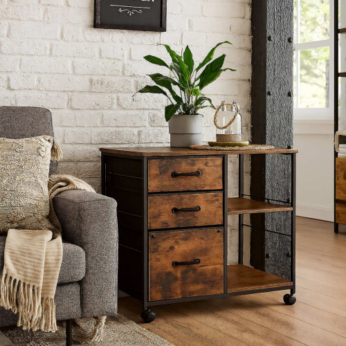 Mobile File Cabinet with 3 Drawers and Shelves 2