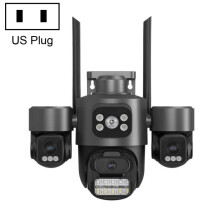 Caméra IP réseau HD couleur à triple objectif Icsee True Triple Lens Triple View 3MP sans fil Wi-Fi, avec prise secteur américaine (noire).
