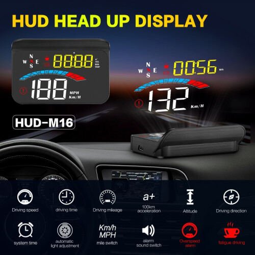 M16 Αυτοκίνητο Hud Head-Up Display GPS Ταχύμετρο Ταχύτητα/Τάση Δώρα: M16 2