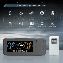 Reloj digital con pantalla a color, proyección y calendario perpetuo compatible con el clima (Neutral-USB)