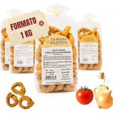 Tarallucci Salentini alla Salentina con Cipolla Pomodoro e Olive 1 Kg, Artigianali al Forno - Taralli Pugliesi Croccanti Tradizion