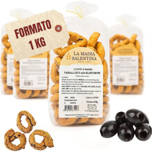 Tarallucci Salentini alle Olive Nere Leccino 1 Kg, Artigianali al Forno - Taralli Pugliesi Croccanti Tradizionali del Salento, Tar