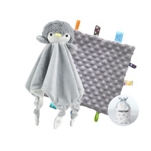 CREVENT Cozy Plush Baby Comforter Security Blanket, Loveys for Baby Girls and Boys, Birthday (Penguin + Tag)