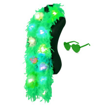 Colorful Feather Boas, 6.6ft Boa with 20 Color LED Lights for Women for Dancing Wedding Party Halloween, with Heart Sunglasses (Green)