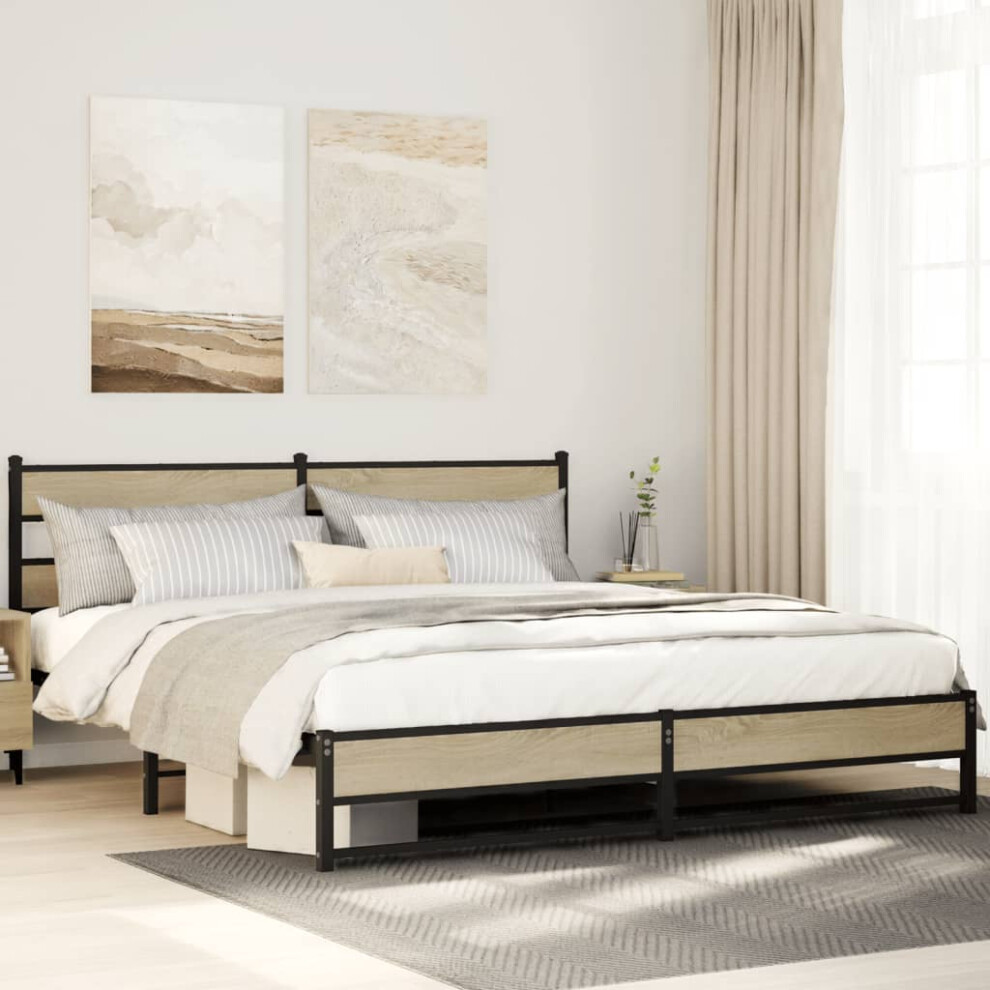 Vidaxl Metal Bed Frame Without Mattress Sonoma Oak 200X200 Cm