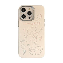 Puzdro na iPhone s kreslenou mačkou a kvetom biele pre iPhone 16Pro Max