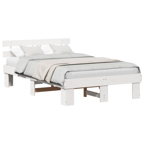 VidaXL vidaXL Bed Frame with Headboard White 120 x 190 cm Solid Pine Wood 1