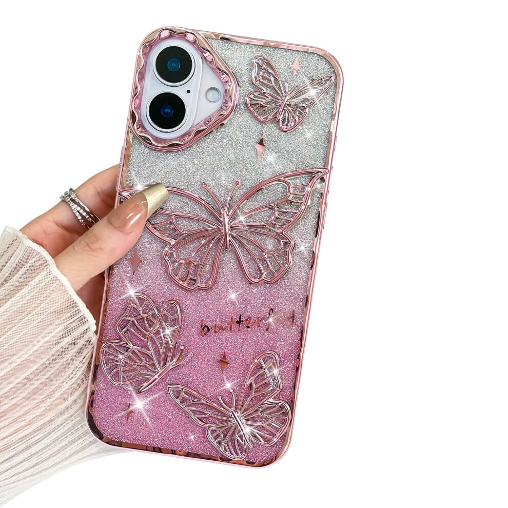 Iphone 16 3D Butterfly Glitter Case 6.1 Inch Pink 9107258717153