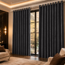 (66" x 72" (168cm x 183cm), Black Velvet Curtain) Velvet Curtains Eyelet Ring Top Pair Fully Lined