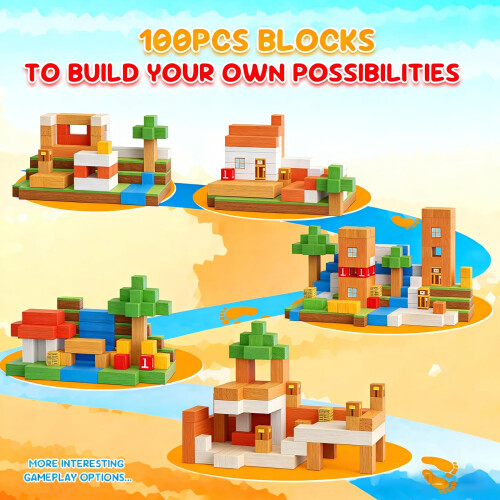 100PCS Magnetic Building Blocks, Pixel Village Construction Set, Ages 3-10 2