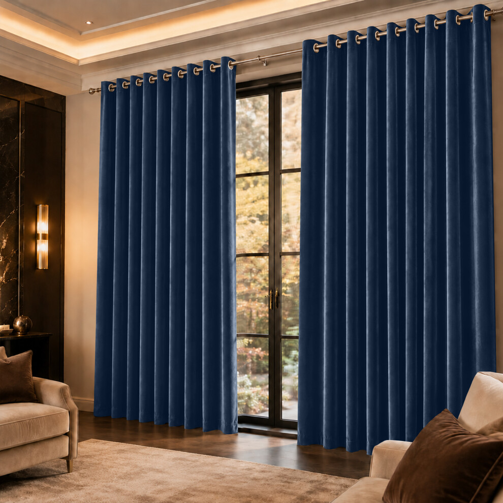 Imperial Rooms (66" X 54" (168Cm X 137Cm), Velvet Curtain) Velvet Curtains Eyelet Ring Top Pair Fully Lined Blue