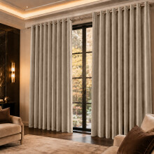 (66" x 54" (168cm x 137cm), Beige Velvet Curtain) Velvet Curtains Eyelet Ring Top Pair Fully Lined