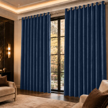 (66" x 72" (168cm x 183cm), Blue Velvet Curtain) Velvet Curtains Eyelet Ring Top Pair Fully Lined