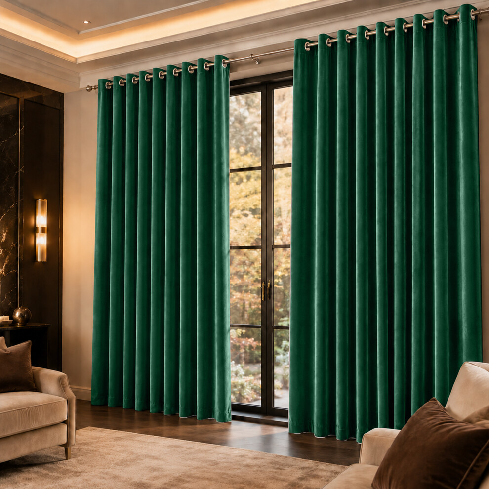 Imperial Rooms (66" X 72" (168Cm X 183Cm), Green Emerald Velvet Curtain) Velvet Curtains Eyelet Ring Top Pair Fully Lined
