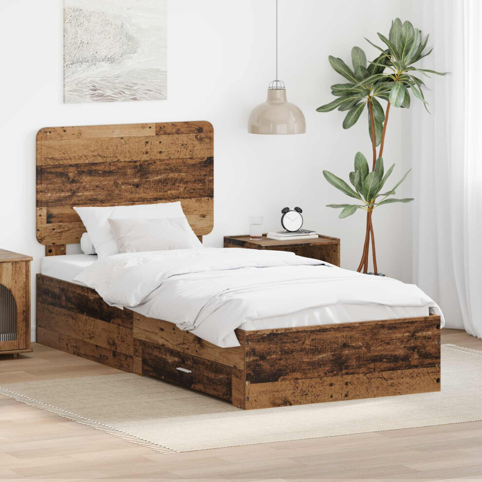 Vidaxl Bed Frame With Headboard Old Wood 90 X 190 Cm Engineered Wood