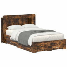 vidaXL Bed Frame with Storage Smoked Oak 120 x 190 cm Engineered Wood