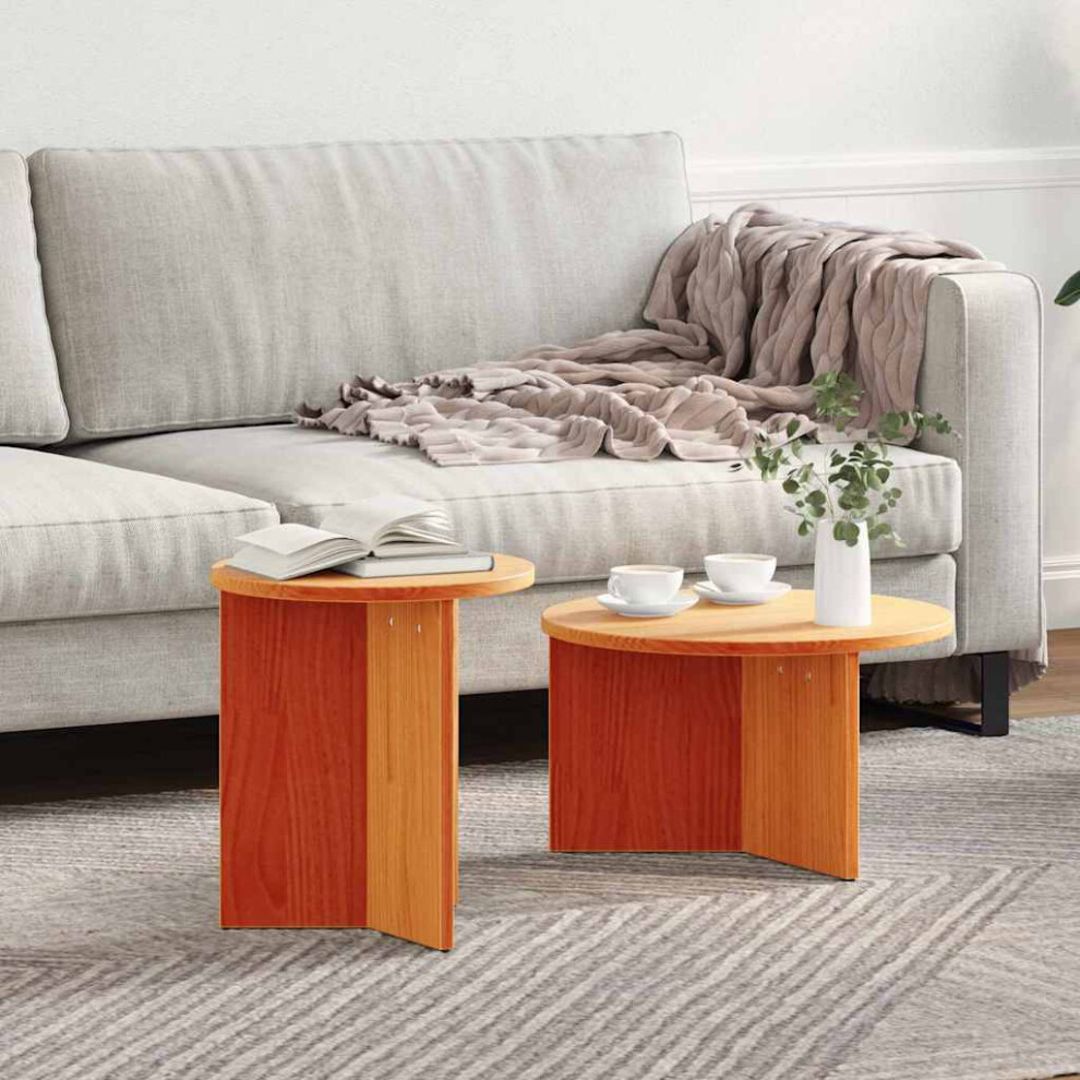 Vidaxl Coffee Table 2 Pcs Wax Solid Pine Wood Brown