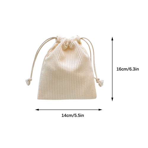 Corduroy storage bag with drawstring strap and pocket, 1
