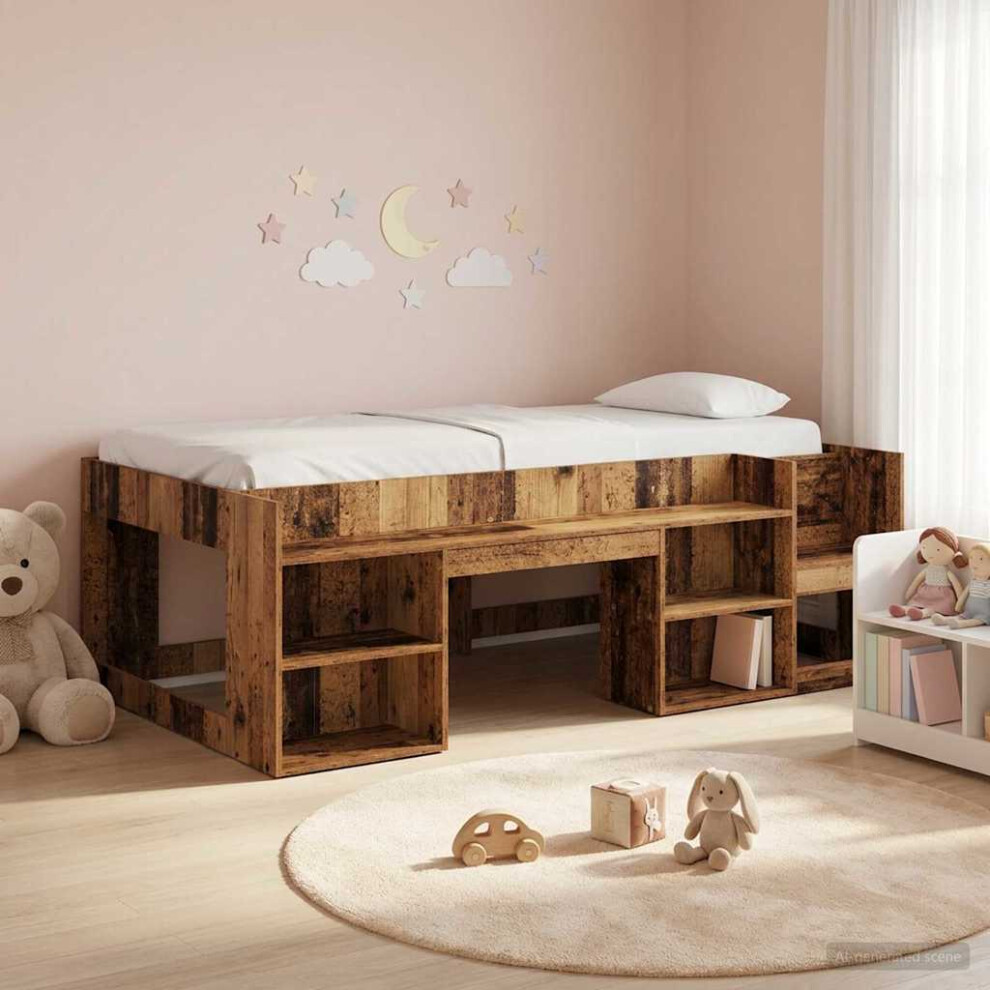 Vidaxl Kids'bed Frame With Storage Old Wood 98.5 X 200 Cm