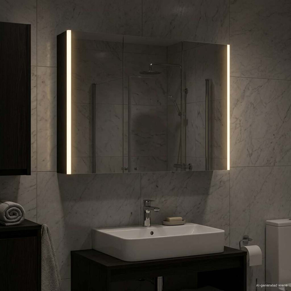 Vidaxl Bathroom Mirror Cabinet Black Oak 103.5 X 15.5 X 70 Cm