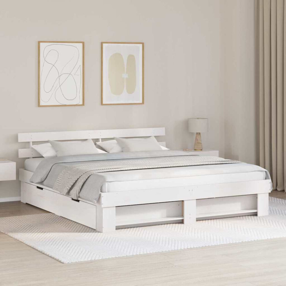 vidaXL - Bed Frame - Solid Pine Wood - White - 200 x 200 cm - Image 2